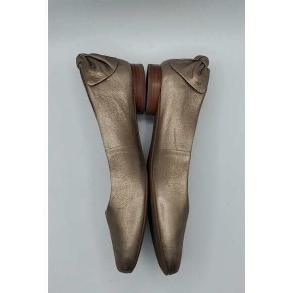 Bernardo Women Eloise Leather Bow Ballet Flat 7 Platinum Distressed Leather Gold - Picture 10 of 16